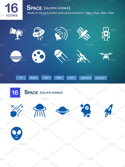 16个宇宙太空图标 16 Space Glyph Icons