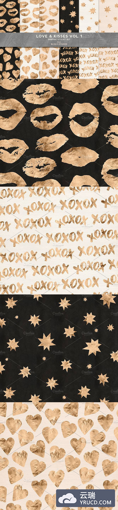 爱情金箔吻痕背景纹理素材 Love & Kisses Vol. 1: Rose Gold