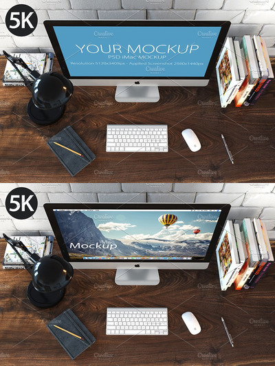 iMac苹果一体机样机工作室场景素材 iMac Mockup - (top view_5k)