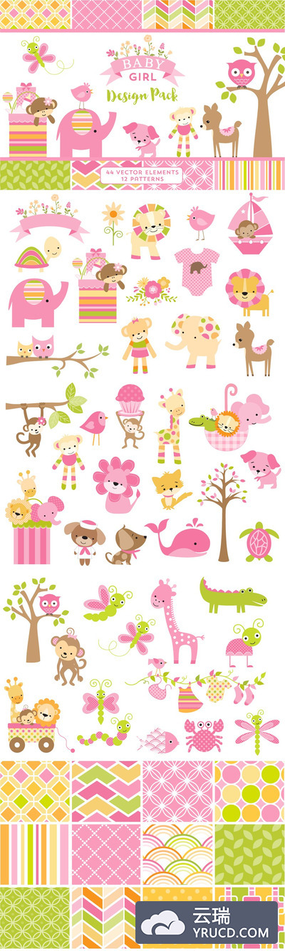 女童卡通素材图案合集 Baby Girl Graphics & Patterns