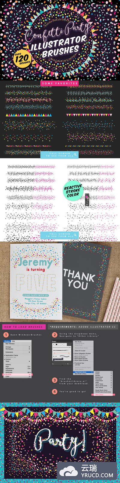 彩绘派对笔刷 Confetti Party Illustrator Brushes