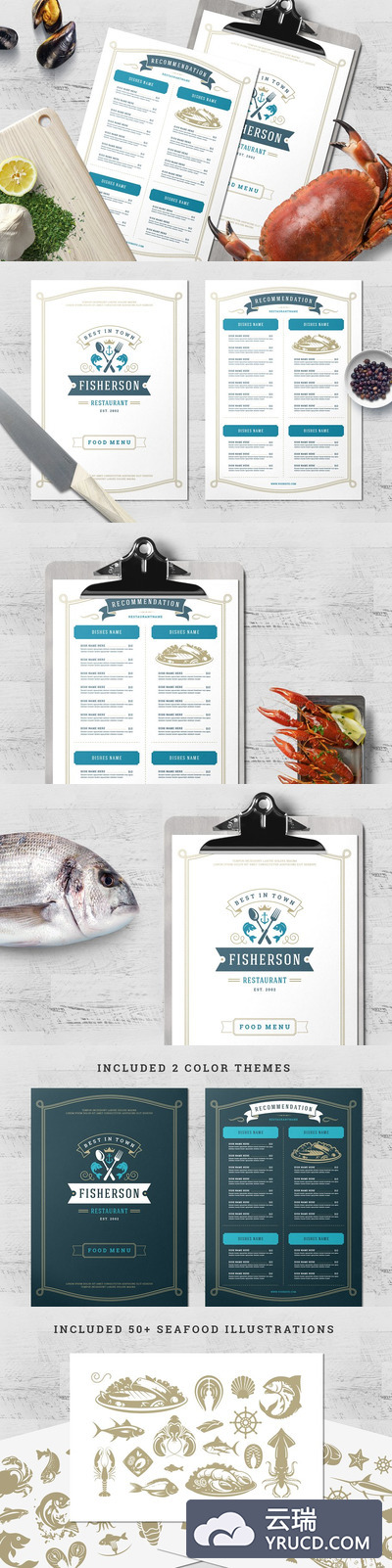 海鲜菜单模板 Seafood Menu Template and Logo