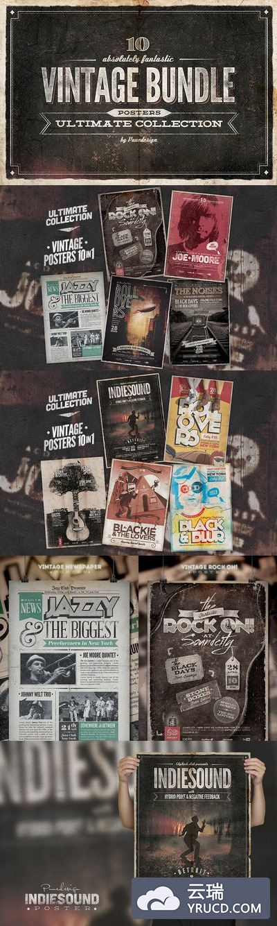10个专业的经典海报模板 10 Ultimate Vintage Posters - Bundle