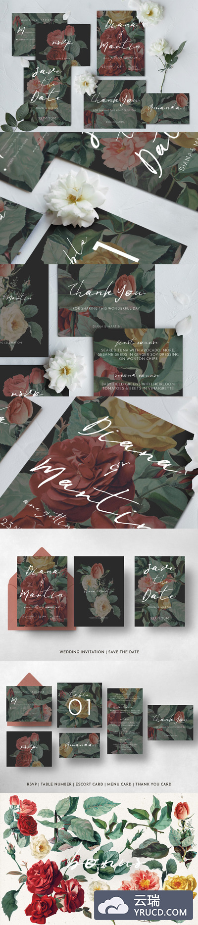 英式花园邀请函模板 Modern English Garden Wedding Suite