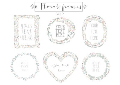 6个花卉画框图片素材 6 Floral frames clipart, vol.2