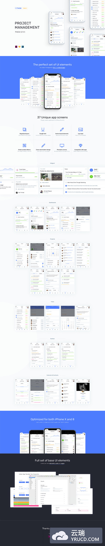 一套完美的项目(任务)管理应用APP UI KITS[iPhone X,Sketch,XD,PSD]