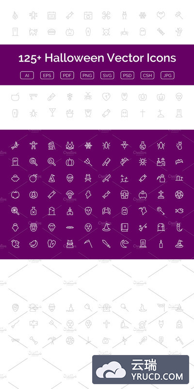 125个万圣节矢量图标 125+ Halloween Vector Icons