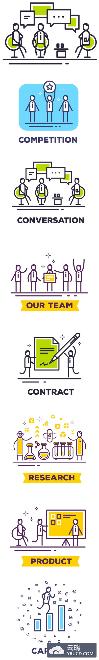 时尚简约优雅又有些可爱的商务商业商界人士的矢量插图插画集合