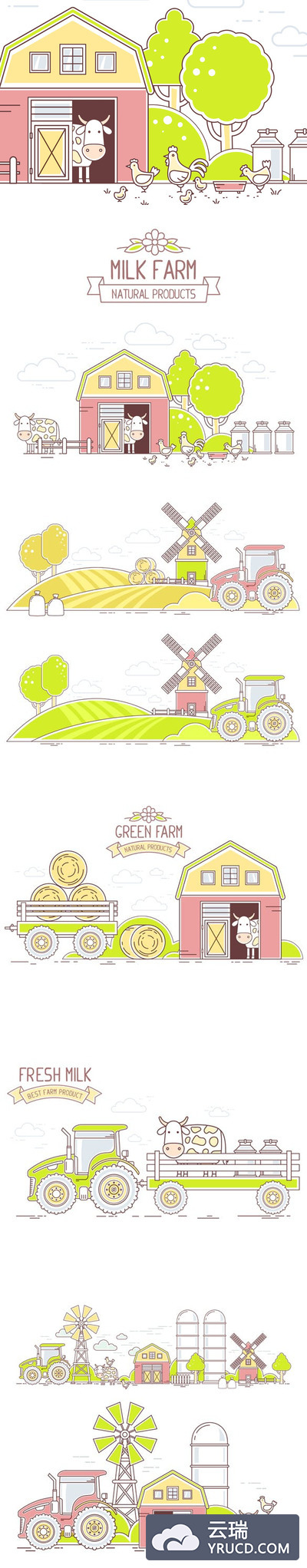 时尚简约高端可爱的矢量农业农场农村插画插图