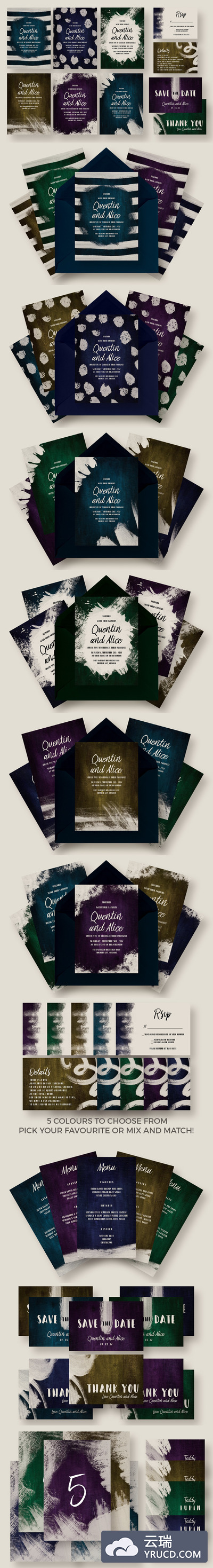 现代的特别的个性的邀请函模板 Chic, Modern, Bold & Colourful Suite