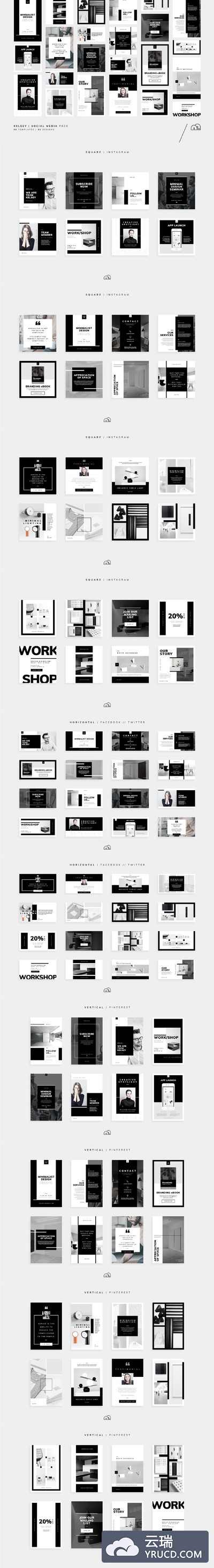 时尚的黑白配色社交媒体banner广告模板 Kelsey - Social Media Collection