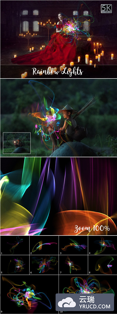 5K彩虹光线图形 5K Rainbow Lights Overlays
