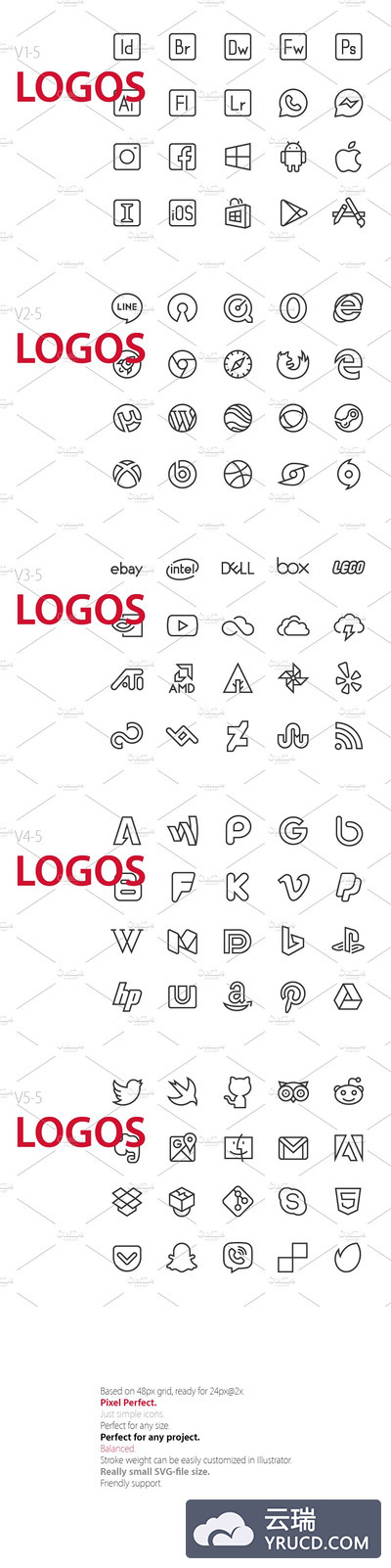 100个 品牌LOGO UI 图标 100 Logos UI icons