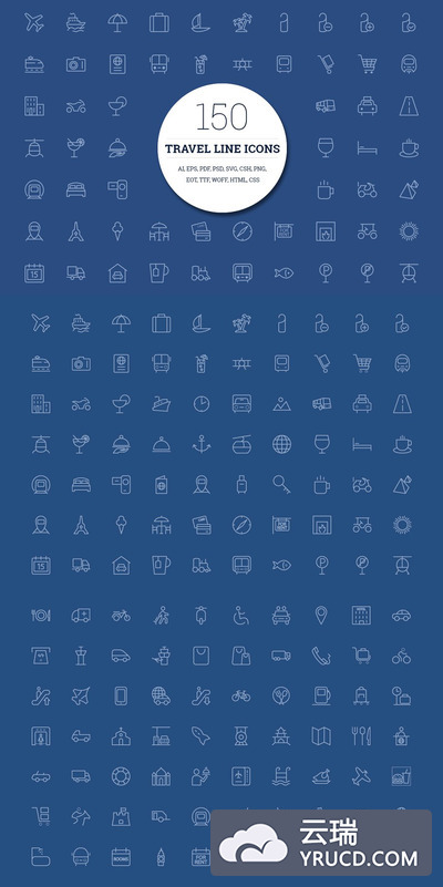 150个旅行线型图标 150 Travel Line Icons