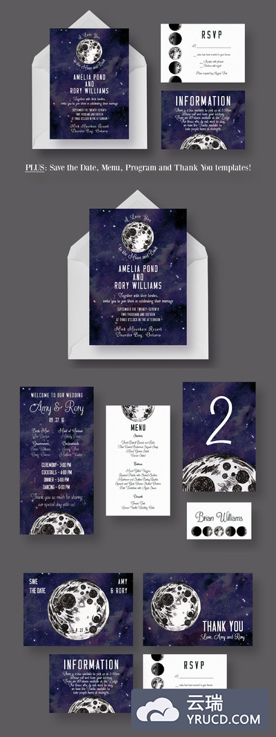 梦幻版邀请函模板 To the Moon and Back Wedding Suite