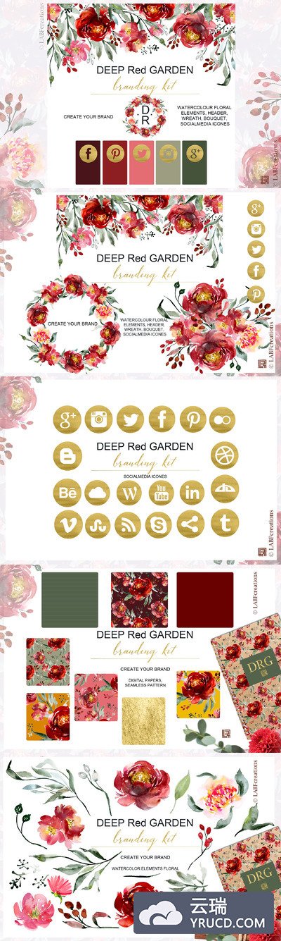 深红色的花园品牌包 Deep red garden. Branding kit.