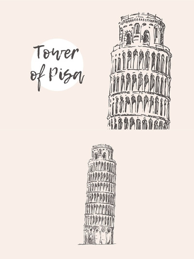 比萨斜塔手绘素描素材 Leaning Tower of Pisa