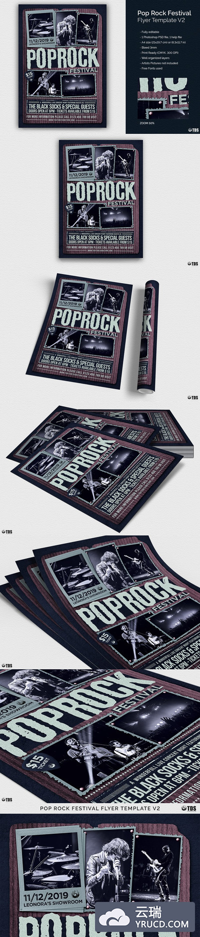 摇滚流行海报模板 Pop Rock Festival Flyer PSD V2