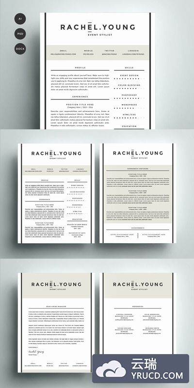 纯文字正式简历模板 Resume Template 4 Pack | CV Template