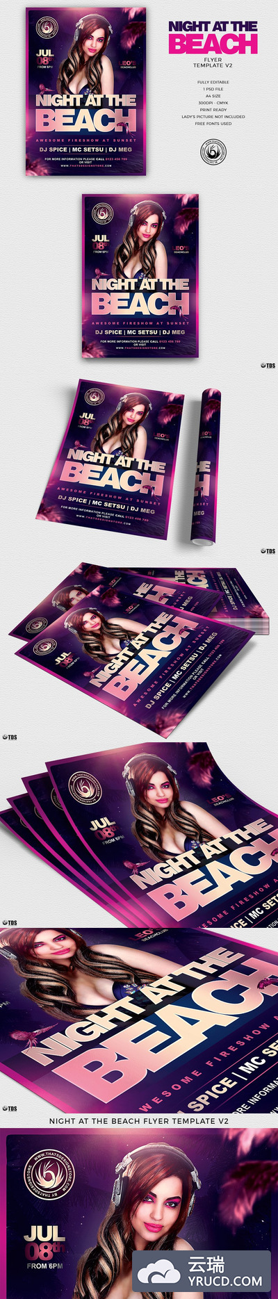 海滩聚会主题海报传单模板 Night at the Beach Flyer PSD V2