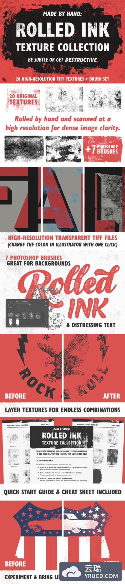 摇滚的模式样式纹理 Rolled Ink Texture Collection