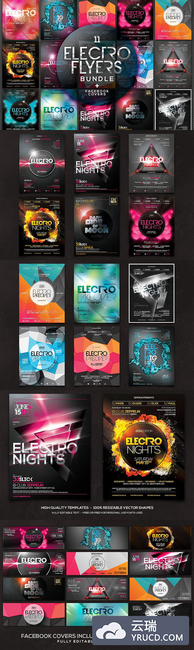 电子音乐聚会海报模板 Electro Flyers Bundle + FB Covers