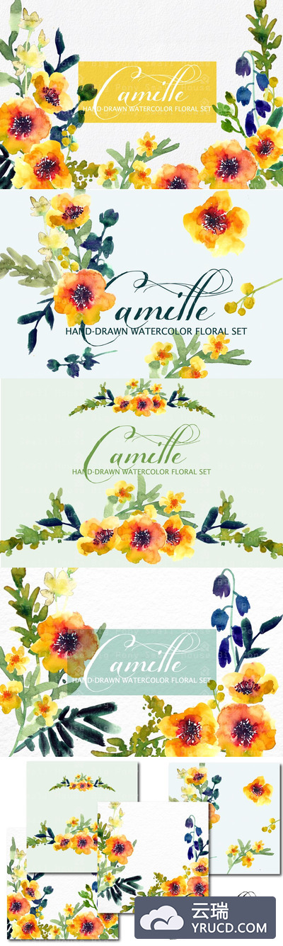 卡米尔水彩花卉素材 Camille- Watercolor Clip Art Set