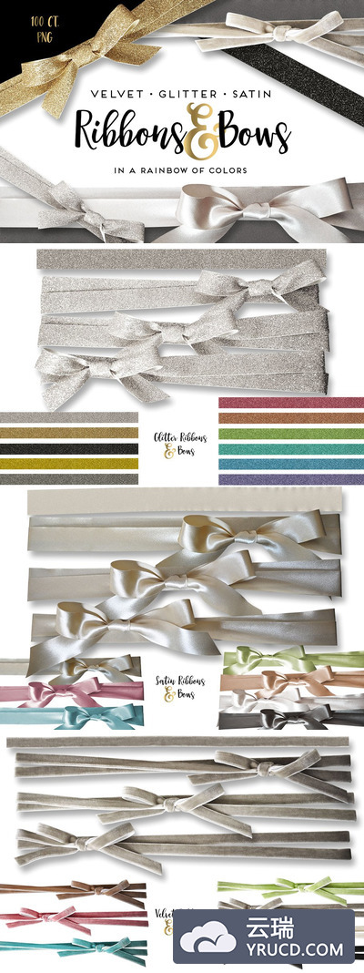 天鹅绒缎面闪光丝带和蝴蝶结 Velvet Satin Glitter Ribbons & Bows