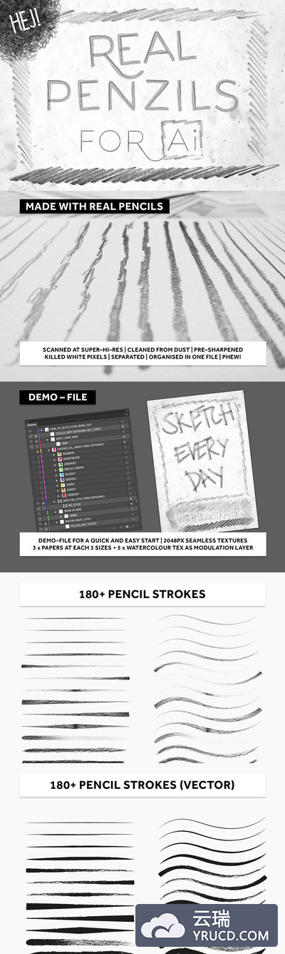 逼真的铅笔Ai笔刷 REAL PENZILS FOR Ai