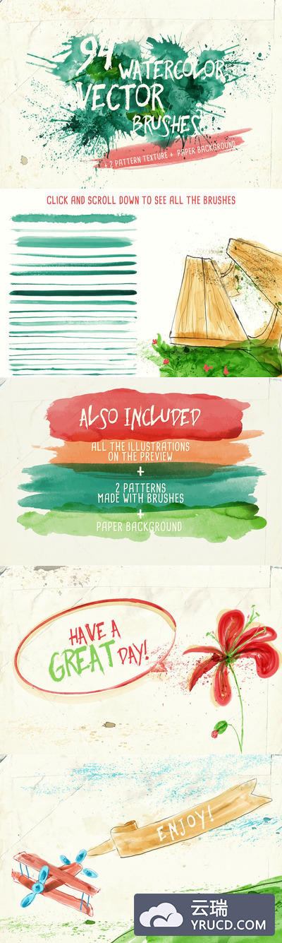 水彩矢量艺术笔刷 Watercolor Vector Art Brushes