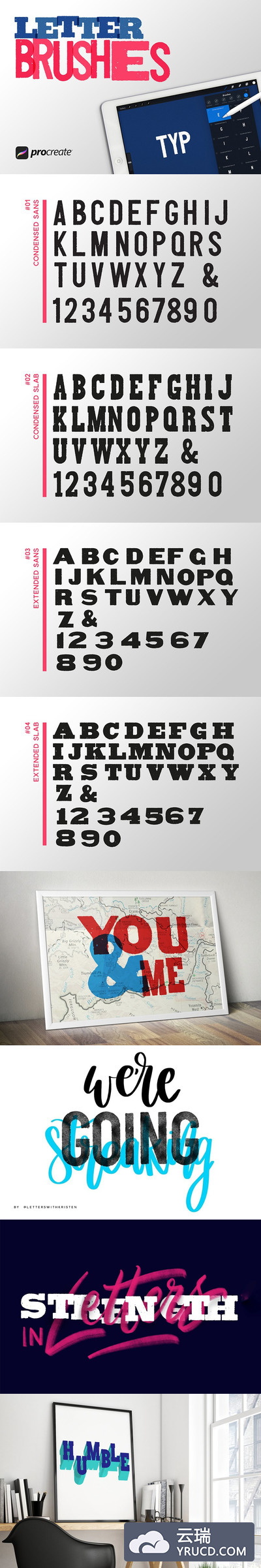 字母效果笔刷 Letter Brushes for Procreate