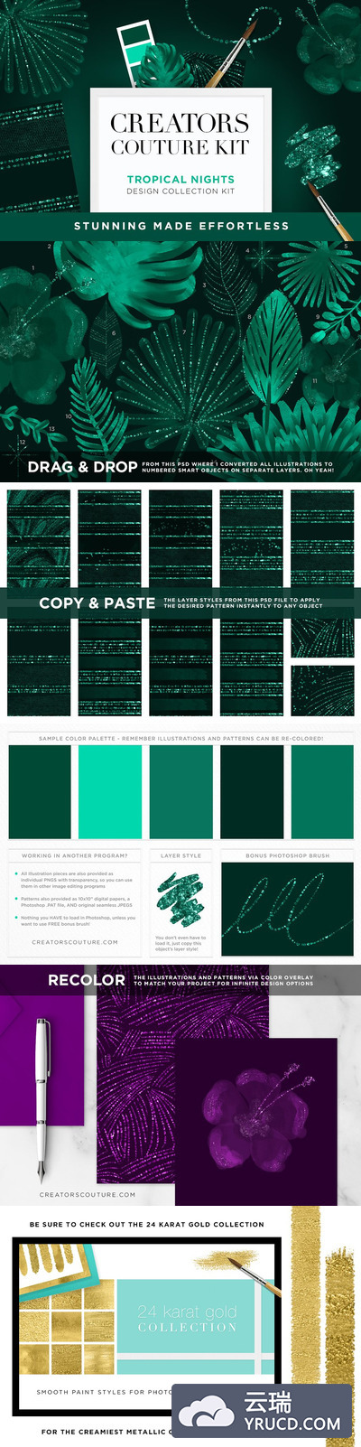 热带夜晚礼服纹理设计素材套装 Tropical Nights Couture Design Kit