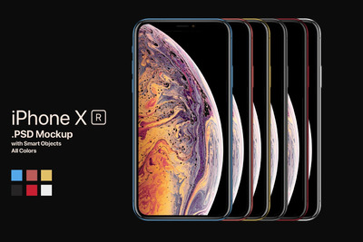 全新全彩色iPhone XR样机VI展示模型mockups