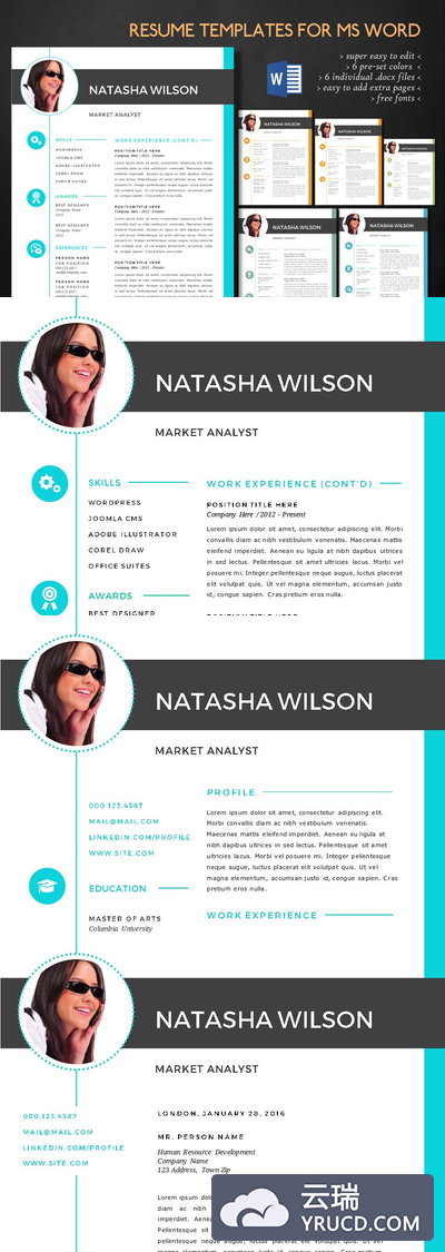 现代简历模板二合一 Modern 2 in 1 photo Word resume