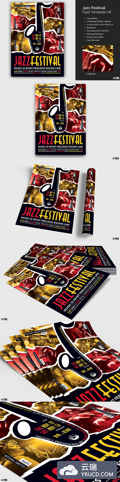 爵士音乐会海报模板 Jazz Festival Flyer PSD V8