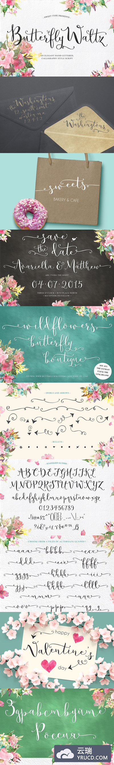 蝴蝶风格的手绘字体 Butterfly Waltz Script