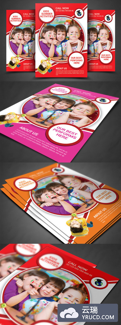 儿童暑假夏令营活动海报模板 Kids Summer Camp Flyers