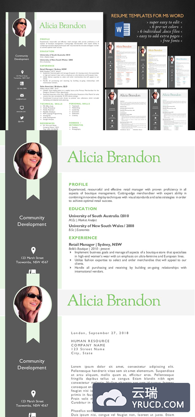 带照片的Word简历模板 Ribbon photo 2 in 1 Word resume