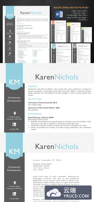 现代风格的Word简历模板 Modern style 2 in 1 Word resume