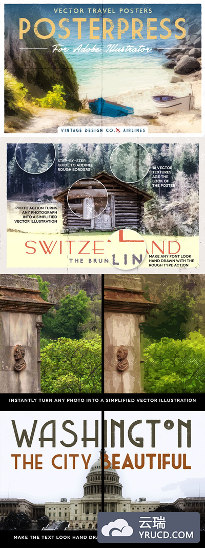 手绘效果的Ai动作 PosterPress for Illustrator