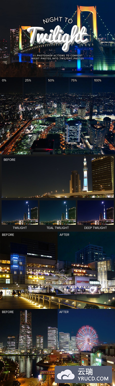 暮光之城Photoshop动作 Night to Twilight Photoshop Actions