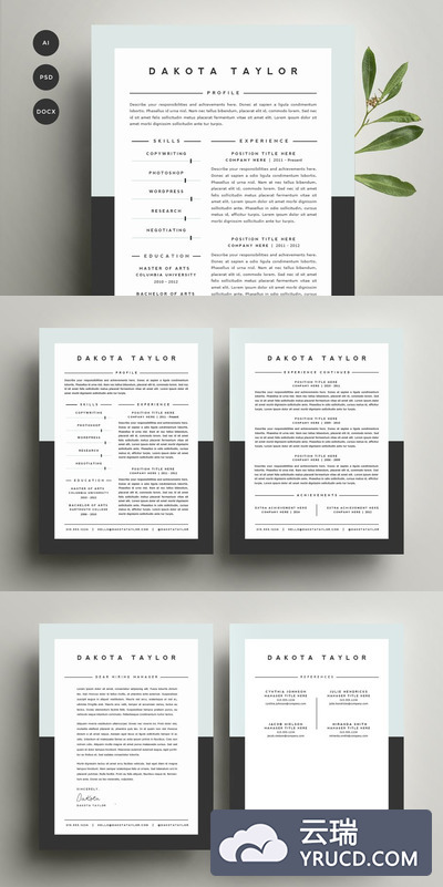 简洁的简历模板 Resume Template 4 Pack | CV Template