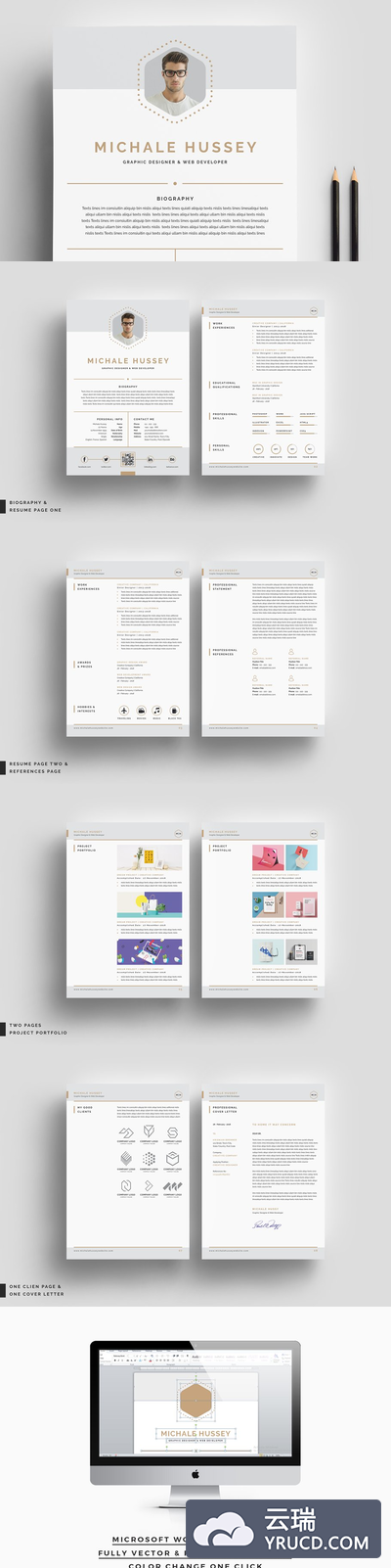 干净的简历模板 Clean Resume Booklet 8 Pages