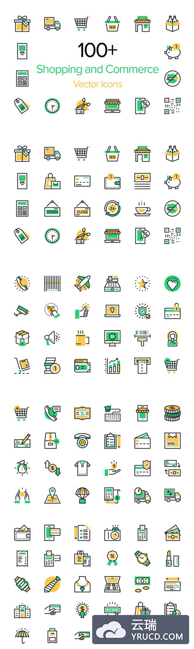 100个购物和电商图标 100+ Shopping and Commerce Icons