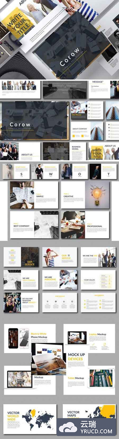 现代独特的极简主义PPT模板下载 Corow Powerpoint Template [pptx]