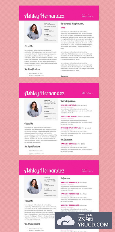 明亮粉红的简历模板 Bright Pink Resume Template Package