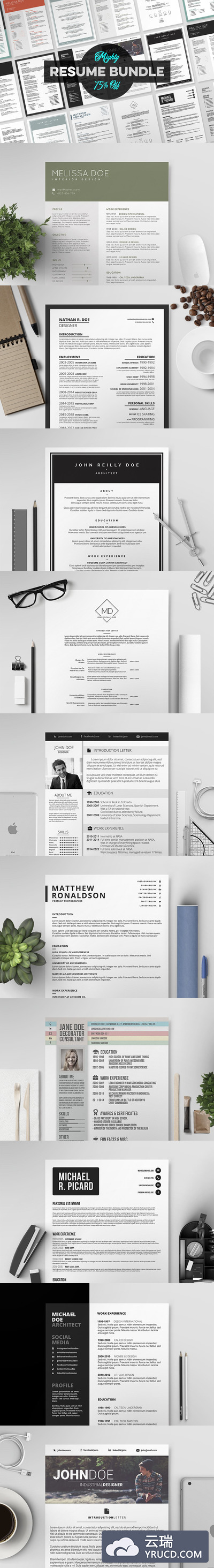 多种板式的简历模板合集 Mighty Resume Bundle