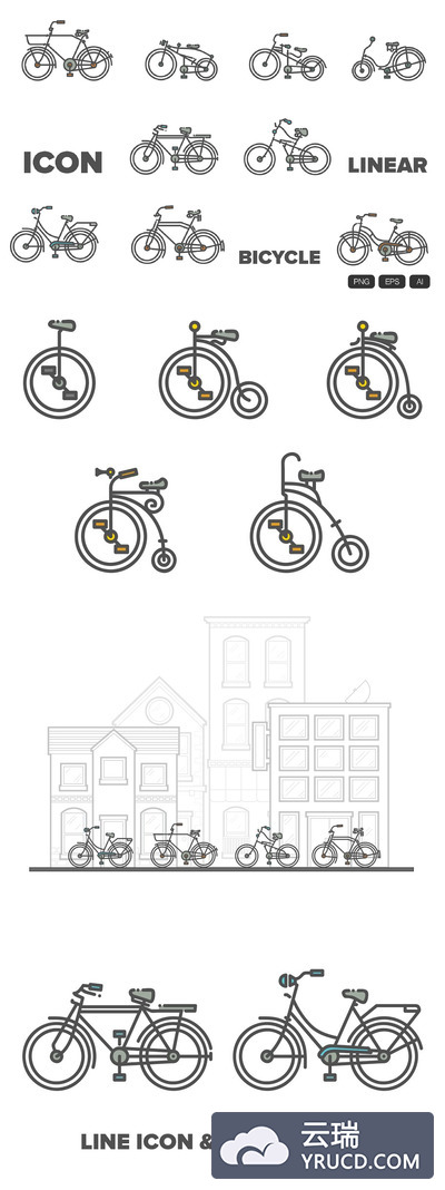 14个自行车线型图标 14 Bicycle Linear Icon