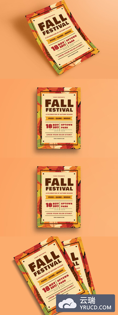 时尚抽象多用途的秋天秋季立秋树叶落叶海报宣传单DM设计模板