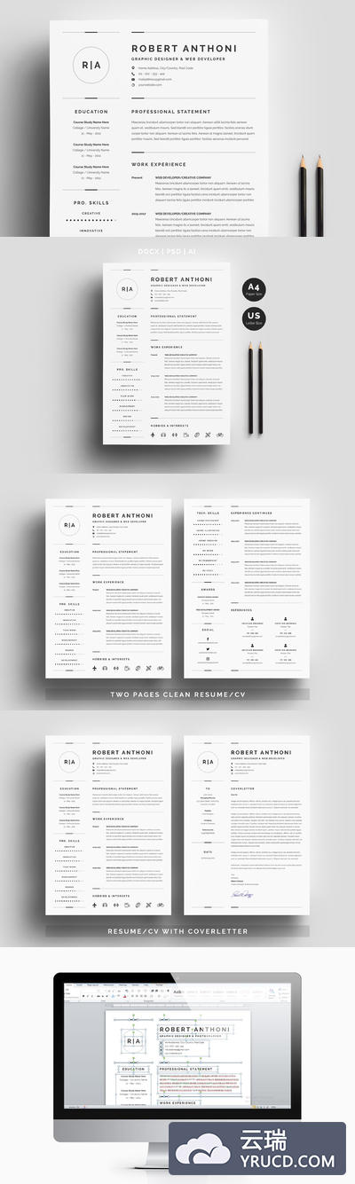 干净的简历模板 3 Pages Clean Resume/CV Template